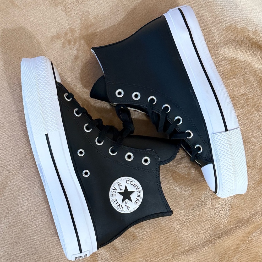 Converse Platform Black Leather Sneakers